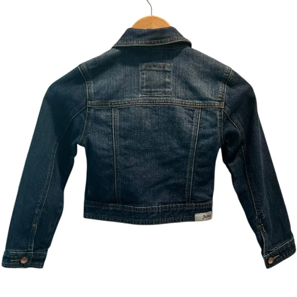 Justice Girls Denim Jean Jacket Size 6/7 Dark Wash Stretch